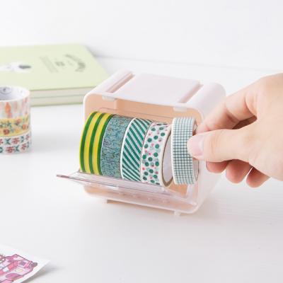 China Eco-friendly Plastic Case For Tape Clip Stationery Sticker Organizer Office Desk Tape Storage Box for sale