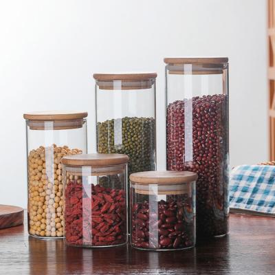 China Sealed Storage Tub Glass Jar Sealed Canister Kitchen Food Storage Bottles Container With Bamboo Lid For Loose Tea Coffee Bean Sugar Salt Spice for sale