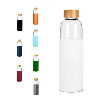 China Sustainable 550ml Eco-friendly Silicone Sleeve Durable High-grade Borosilicate Sports Glass Water Bottles for sale