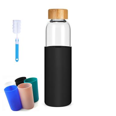 China Sustainable 2024 Best High Quality Bpa Free Eco Friendly Borosilicate Glass Water Bottles With Bamboo Lid And Silicone Sleeve for sale