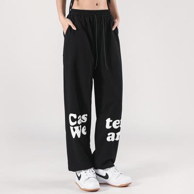 China Gray Puff Printed Logo Casual High Waist Anti-wrinkle Female Sports Sweatpant Drawstring Thick Fleece Sweatpants For Women for sale