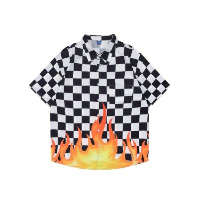 China Hot Selling Plain Fire Plain Print Designer T-shirts Custom Logo Anti-pilling Black White Plaid Shirt For Men for sale