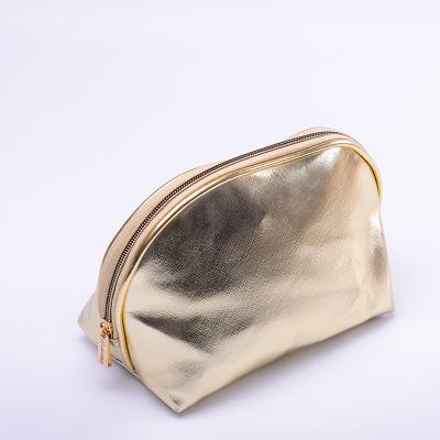 China Fashion Custom Elegant Gold PU Leather Travel Cosmetic Bags Travel Makeup Bags for sale