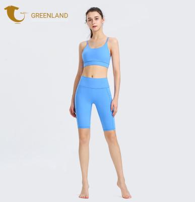 China Lulu New Nude Yoga Pants Breathable Logo Free Biker Shorts High Waist Tight Fitness Seamless Gaiters For Women for sale