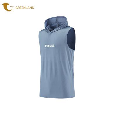 China LOGO Gym Workout Hooded Tank Tops Muscle Bodybuilding Custom Men's Bodybuilding Sleeveless Cutout T-Shirt QUICK DRY for sale