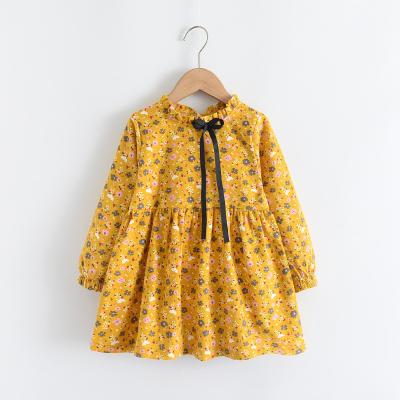 China 2021 new Anti-wrinkle girls dress autumn princess cotton spring floral lace-up dress for sale