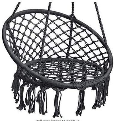 China Simple Style Hammock Swing Chair Metal Frame Black Round Shape Beige Macrame Hanging Swing for sale