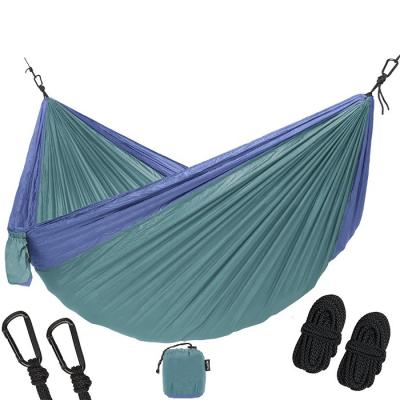 China Durable portable lightweight double parachute fabric camping nylon hammock with tree straps and adjustable webbing buckle for sale