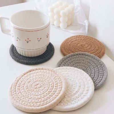 China Sustainable Cotton Table Mats And Round Cotton Rope Coasters For Drinks Cotton Woven Coasters Round Absorbent Heat Resistant for sale