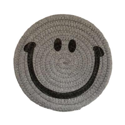 China Viable Woven Place Mats Around Smile Handmade Custom Cup Mat Tea Rope Cotton Coaster for sale