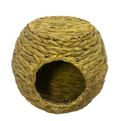 China Viable Cheap Price Handwoven Water Hyacinth Iron Frame Pet Cave Pet Bed for sale