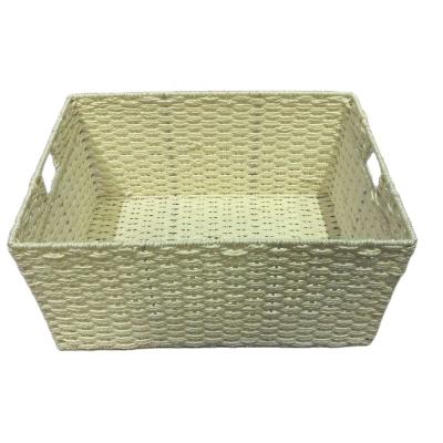 China Sustainable Rope Basket Iron Rectangular Frame Woven Polypropylene Baskets With Handles for sale