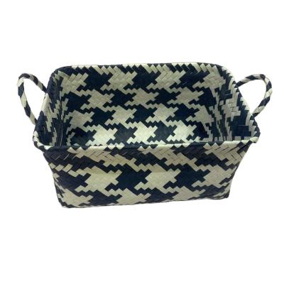 China Sustainable Multi-Color Polypropylene Woven Basket Basket Iron Wire Frame Plastic Basket With Handle for sale