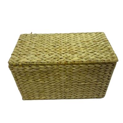 China Custom Hot Sale Water Hyacinth Iron Wire Frame Handwoven Basket Viable With Lid Picnic Set Basket for sale