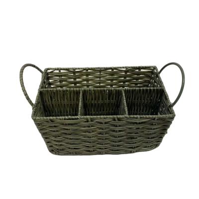 China Durable Iron Frame Woven Basket Polypropylene Woven Baskets With Metal Handles With Divider for sale