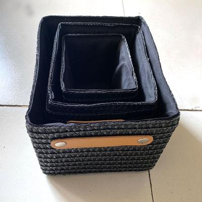 China Sustainable Handmade PP Storage Basket Black Color New Design PP Storage Basket for sale