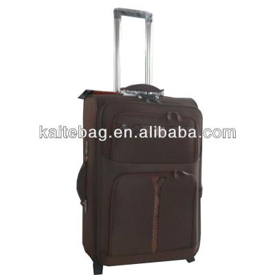 China EVA Common Accessories Quality Coffee Color Twill Fabric Nylon Push Bottom Two Wheels Case Luggage for sale