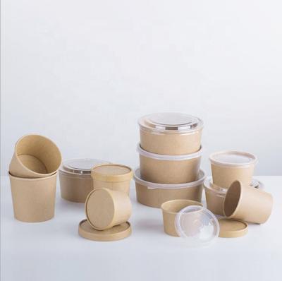 China 12oz Disposable Kraft Paper Soup Bowl With Lid Paper Or Plastic Paper Soup Cup for sale