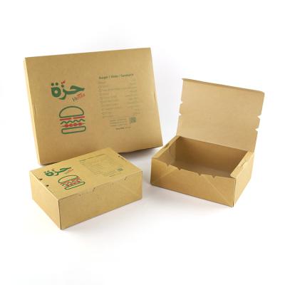 China Disposable Custom Printed Cardboard Biodegradable Meal Packaging Kraft Paper Hamburger Box for sale