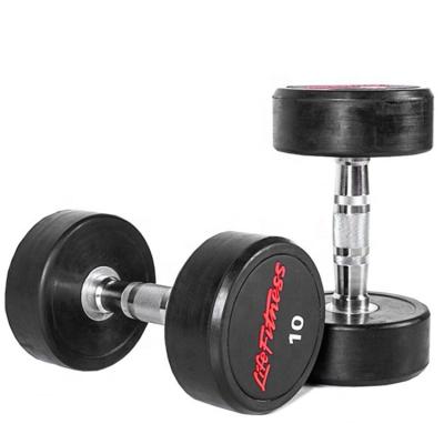 China rubber covered dumbbell sell well new type gym weight trainer black dumbbel with life fitness logo for sale