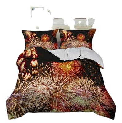 China Modern Fireworks Pattern 3D Digital Printing Oekotex Amazon Bedding Set Three Piece Duvet Cover Pillow Three Piece Set for sale