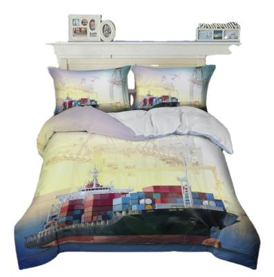 China Modern Ship Container Cargo Ship 3D Digital Printing Oekotex Bedding Set Three Piece Quilt Pillow Cover Three Piece Set for sale