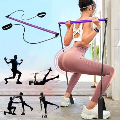 China Rope Kit Portable Home Pilates Pull Rope Resistance Band Fitness Sports Bar Yoga Equipment With Foot Ring for sale