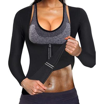 China Hot Neoprene Shirt Sauna Suit Women Waist Trainer Silk Compound Silk+PU Long Body Shaper Vest Zipper Top Zipper Sleeve Reducing Shapers for sale