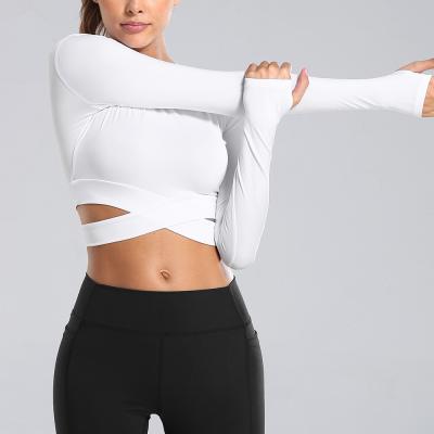 China Seamless Tight QUICK DRY Sfit Yoga Shirts Women Sheath Long Cropped Gym Tops Woman Workout Sport T-shirts Sports Wear for sale