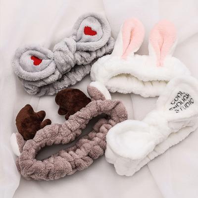 China Decorate Soft Warm Headband Coral Fleece Bow Animal Ears Wash Face Holder Headbands For Women Girls Turban Fashion Hair Accessories for sale