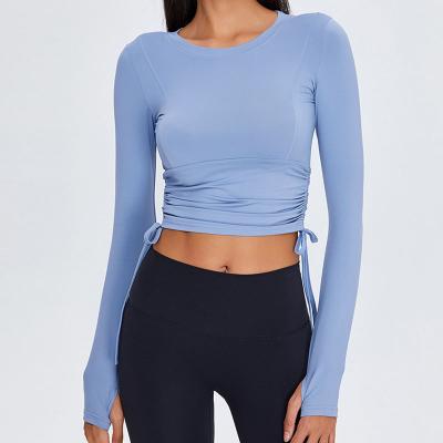 China QUICK DRY Women Crop Tops Running Sports T Shirt Nylon Yoga Fitness Shirts Long Sleeve With Thumb Holes for sale