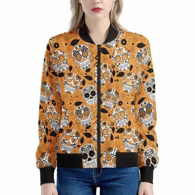 China Anti-wrinkle colorful printing custom jacket for girls skull pattern woman jacket winter women casual cheap jackets and coats 2021 on demand 2021 for sale