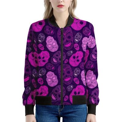 China cool jackets and coats 2021 Logo Girls Windbreaker Jacket Custom Made Jean Jackets For Ladies High Quality Anti-wrinkle Skull Pattern Printing Women for sale