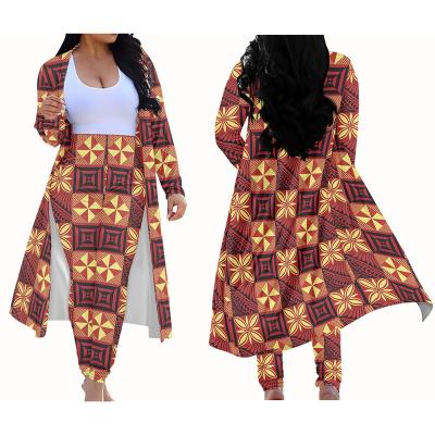 China Anti-wrinkle cardigan and long pants 2 pieces set Polynesian tribal Samoan Brown Tapa Flower Print Custom Asia and Pacific Islands clothing for sale