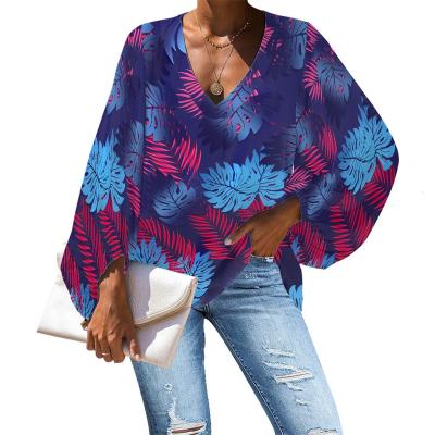 China Anti-pilling Lantern Sleeves 2022 Polynesian Tribal Hawaii Blouse Monster Purple Palm Leaves Print Custom Made Plus Size Womens Blouses And Shirts for sale