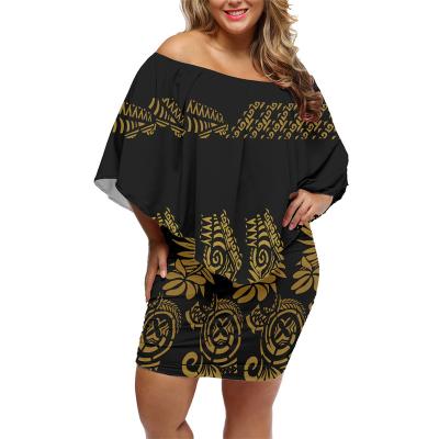 China Women Anti-Static Sexy Night Dresses MOQ1 Print Black Custom Color Tribal Polynesian Mini Casual Dress Slim Bodycon Soild Black And Yellow for sale