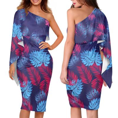 China Exotic Dance Anti-Static Wear Polynesian Tribal Hawaiian Purple Monster Palm Leaves Print Custom Prom Dresses Plus Size Women's Dresses for sale