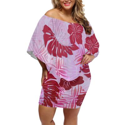 China Anti-Static Fabrics Hawaiian Tribal Polynesian Hibiscus Hawaiian Pink Flower Leaves Print Breathable Bodycon Custom Mini Club Dress for sale