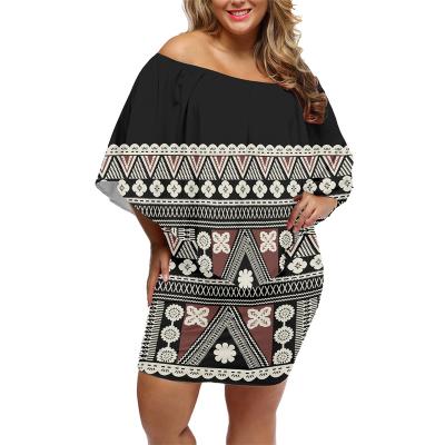 China Anti-Static Ready to Ship Tapa Masi Cloth Print Custom White Black Polynesian Tribal 2022 Women Bodycon Mini Dress Sexy Summer Club for sale