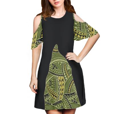 China Wholesale Breathable Apparel Female Short Sleeve Chill Polynesian Tribal Green Tapa Print Custom Midi Dress Formal Dress Samoa for sale