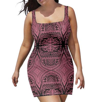 China Sleeveless Anti-Static Bodycon Slip Dresses For Women Polynesian Tribal Red Stripe Custom Print Ladies Pattern Retro Hot Mini Skirts for sale