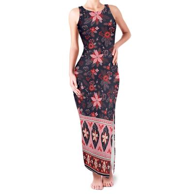 China Lady Clothing Pink And Sleeveless Elegant Bohemian Floral Custom Bodycon Women Party Wear High Slit Maxi Dress Black Sleeveless Dress for sale