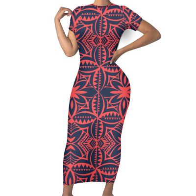 China Breathable Polynesian Tribal Samoan Samoan Flower Print Custom Tapa Dress Ladies Spring Red Spring Summer Sheath Short Dress Sexy Bodycon Women for sale