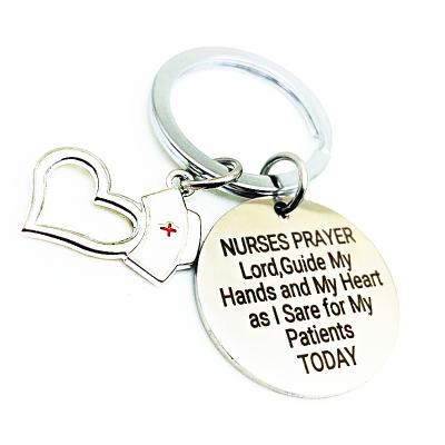 China Metal Nurse Prayer Lord Guide My Hands And My Heart Key Chain Stainless Steel Disc Nurse Master Gift for sale