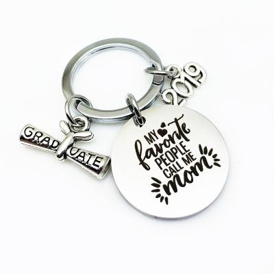 China Metal My Favorite People Call Me Mom Key Chain Mother Gift Stainless Steel Disc Keyring for sale