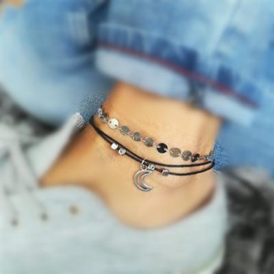 China Zinc Alloy Moon Anklet Chain Beach Anklet Charm Festival Beaded Beaded Anklet Summer Beaded Anklet for sale