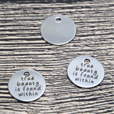 China True Stainless Steel Beauty Is Found In The Charm Stainless Steel Silver Tone Charm Quote Pendant Charm 20mm for sale