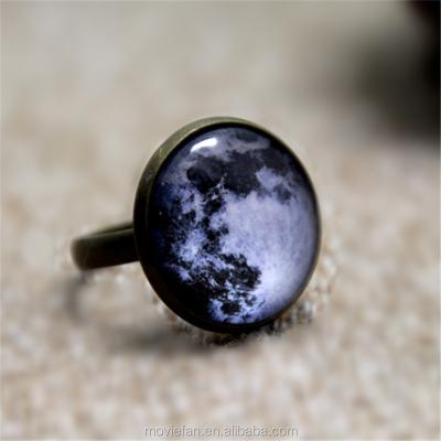 China Adjustable Galaxy Space Ring Tiny Glass Moon Ring Dome ALLOY Full Moon Ring Lunar Bronze for sale