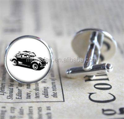 China ALLOY VW Beetle Cufflinks Vintage Car Gift For Dad Friend Husband Motor Photo Glass Cufflinks for sale