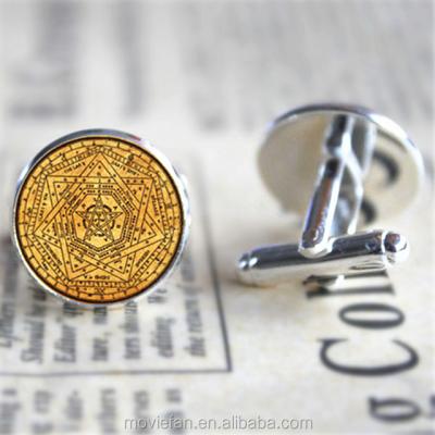 China ALLOY Sigillum Dei Aemeth or Sigil of Ameth Cufflinks Slap Links Gift for Him Round Glass Cuff for sale